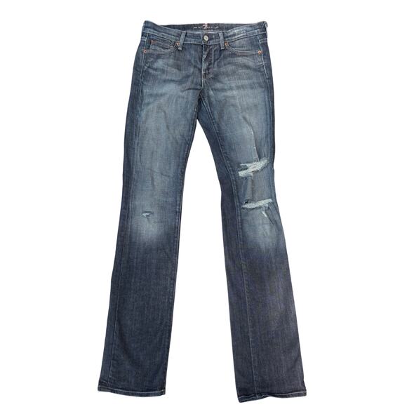 7 for all Mankind Jeans Sz 28 Straight Low Rise Distressed Dark Casual Y2K - Picture 4 of 9